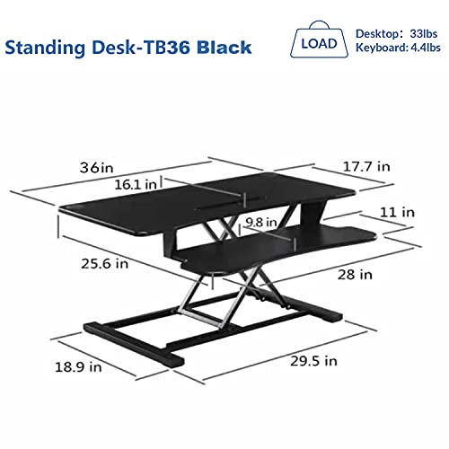 Legend Vansen, 32 Inch Adjustable Height Standing Desk Converter 36 Inch Wide Laptop Riser or Dual Monitor Workstation, Black