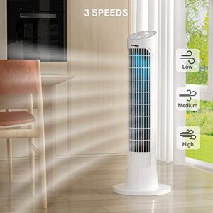 Bruce & Shark 32" White Tower Fan, Oscillating 120 °Tower Fan Quiet Tower Fan Air Supply Outdoor Sleeping Low Noise for Home Bedroom Office Room