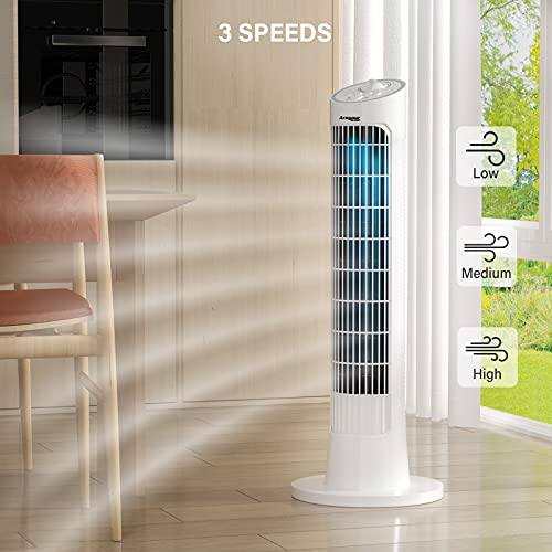 Bruce & Shark 32" White Tower Fan, Oscillating 120 °Tower Fan Quiet Tower Fan Air Supply Outdoor Sleeping Low Noise for Home Bedroom Office Room