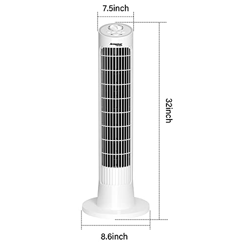 Bruce & Shark 32" White Tower Fan, Oscillating 120 °Tower Fan Quiet Tower Fan Air Supply Outdoor Sleeping Low Noise for Home Bedroom Office Room