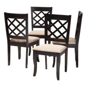 bowery hill 17.9" modern oak wood dining chair in espresso/beige (set of 4)