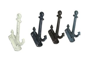 j.d. yeatts set of 4 cast iron ship anchor wall hooks nautical decorative towel hat hangers, multicolor, one size