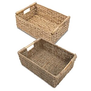 large water hyacinth and seagrass basket storage wicker basket rectangular with wooden handles for shelves