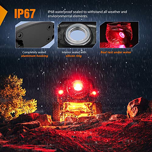 Nilight LED Rock Light 6PCS Red Light Pods Waterproof Under Body Wheel Well Light Exterior Interior Lights for Car Truck Pickups ATV UTV SUV Motorcycle Boat, 2 Years Warranty