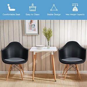 KOTEK Dining Chairs Set of 4, Mid Century Modern DSW Arm Chair w/Solid Wood Legs & Soft Cushion, Plastic Shell Side Chairs for Dining Room, Living Room, Kitchen (Black)