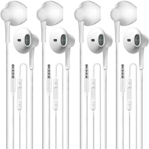 wired earbuds pack of 4, in-ear wired earphones with microphone volume control, powerful heavy bass, high definition, headphones compatible with android, iphone, ipod, ipad, mp3 and most 3.5mm jack