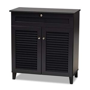 bowery hill wood 4-shelf and drawer shoe cabinet in dark gray