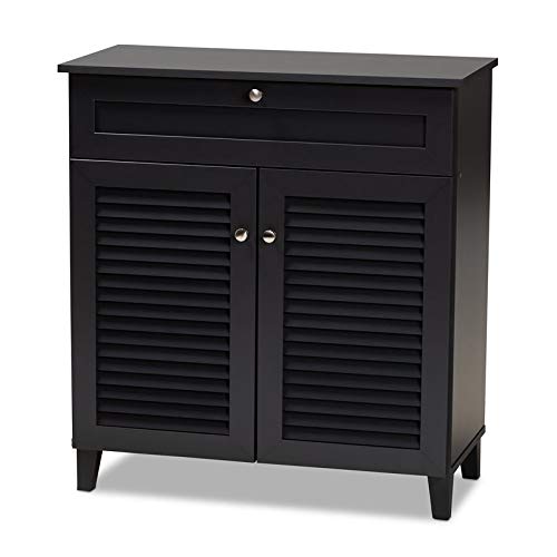 BOWERY HILL Wood 4-Shelf and Drawer Shoe Cabinet in Dark Gray