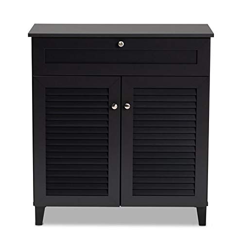 BOWERY HILL Wood 4-Shelf and Drawer Shoe Cabinet in Dark Gray