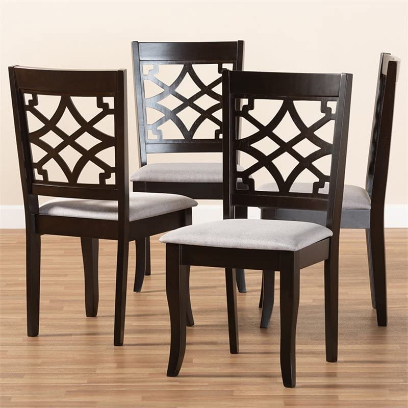 BOWERY HILL 17.9" Modern Oak Wood Dining Chair in Gray/Espresso (Set of 4)