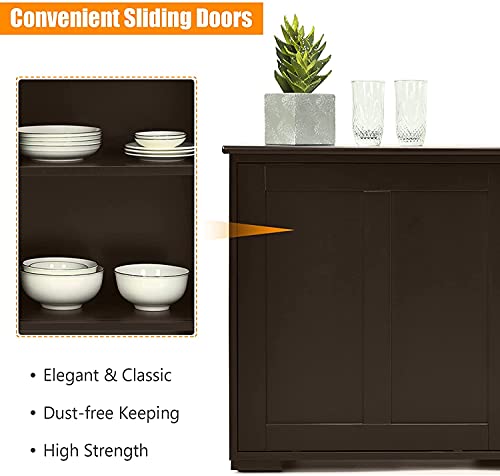 Mayjooy Kitchen Buffet Cabinet, Credenza Storage Cabinets w/Sliding Door and Adjustable Shelf,Sideboard Cabinet Console Table for Living Room Dining Room Hallyway (Brown)