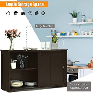 Mayjooy Kitchen Buffet Cabinet, Credenza Storage Cabinets w/Sliding Door and Adjustable Shelf,Sideboard Cabinet Console Table for Living Room Dining Room Hallyway (Brown)