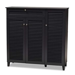 bowery hill modern and contemporary dark grey finished 11-shelf wood shoe storage cabinet with drawer