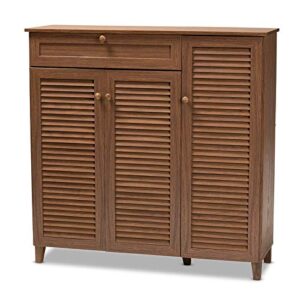 bowery hill wood 11-shelf and drawer shoe cabinet in walnut brown