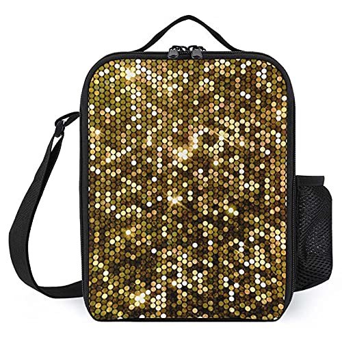 Insulated Lunch Box Shiny Gold Glitter Leakproof Picnic Lunch Bags