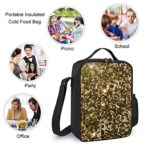 Insulated Lunch Box Shiny Gold Glitter Leakproof Picnic Lunch Bags