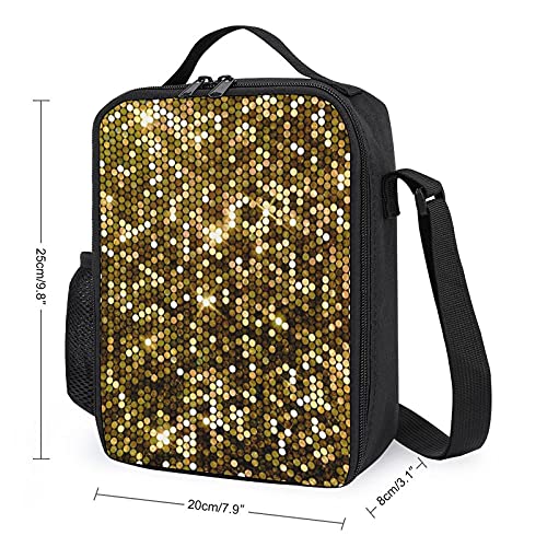 Insulated Lunch Box Shiny Gold Glitter Leakproof Picnic Lunch Bags