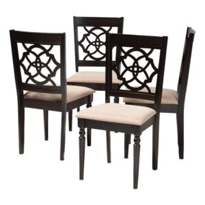 bowery hill 17.9" modern oak wood dining chair in beige/espresso (set of 4)