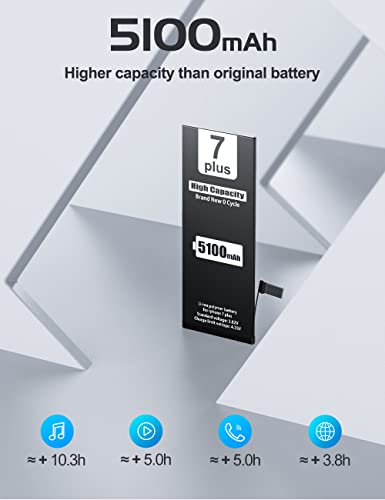 （5100mAh） Battery for iPhone 7 Plus(2022 New Version), (Model:A1661, A1784, A1785) High Capacity Than Others Replacement Battery with Complete Repair Tool Kit and Instructions .b