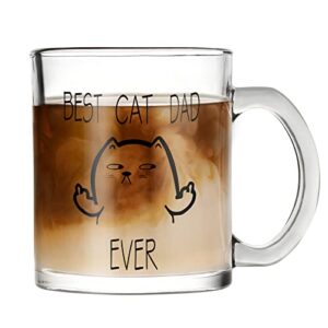 waipfaru cat dad gifts - best cat dad ever glass coffee mug - gifts for dad, cat lover - father’s day gifts for dad - cat lover gifts for men, 11ozclear coffee mugs with handle