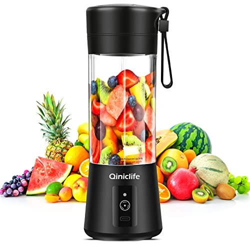 Portable Blender,Travel Blender,Mini Blender,Personal Mixer Fruit Rechargeable with USB,380ml,Fruit Juice for Great Mixing(Black)