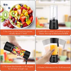 Portable Blender,Travel Blender,Mini Blender,Personal Mixer Fruit Rechargeable with USB,380ml,Fruit Juice for Great Mixing(Black)