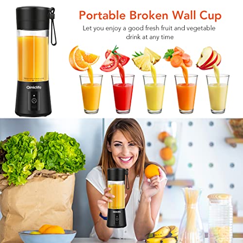 Portable Blender,Travel Blender,Mini Blender,Personal Mixer Fruit Rechargeable with USB,380ml,Fruit Juice for Great Mixing(Black)