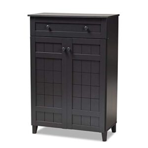 bowery hill wood 5-shelf and drawer shoe cabinet in dark gray