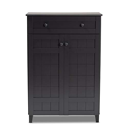 BOWERY HILL Wood 5-Shelf and Drawer Shoe Cabinet in Dark Gray