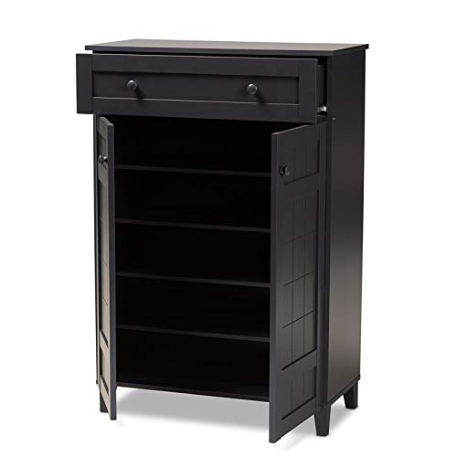 BOWERY HILL Wood 5-Shelf and Drawer Shoe Cabinet in Dark Gray