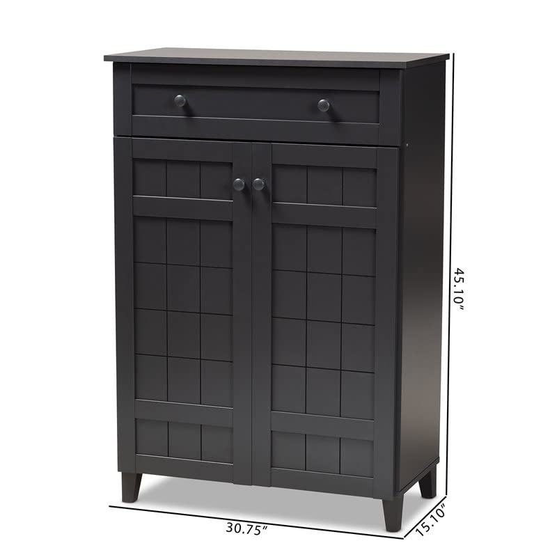 BOWERY HILL Wood 5-Shelf and Drawer Shoe Cabinet in Dark Gray