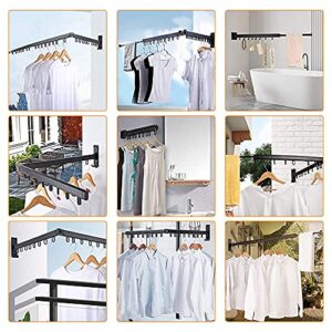 GANCHUN Wall Mounted Space-Saver Clothes Hanger, Clothes Drying Rack, Retractable Folded with Towel Bar,Strong Load-Bearing Easy Installation Design, Balcony, Mudroom, Laundry, Bedroom
