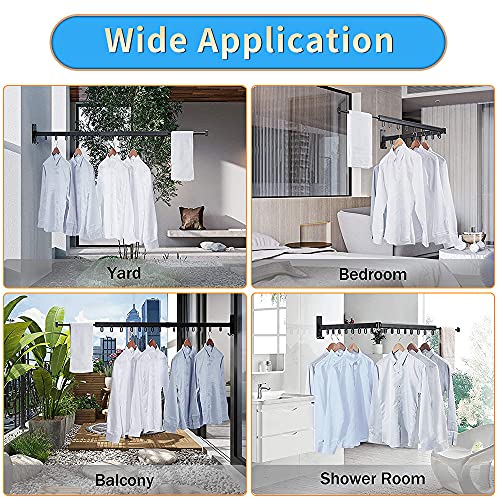 GANCHUN Wall Mounted Space-Saver Clothes Hanger, Clothes Drying Rack, Retractable Folded with Towel Bar,Strong Load-Bearing Easy Installation Design, Balcony, Mudroom, Laundry, Bedroom