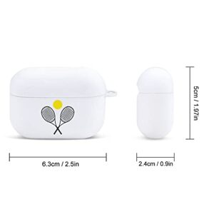 Tennis Racket Ball Print Apple Airpod Pro AirPods Case Protective Silicone Charging Cover with Keychain for Men Women