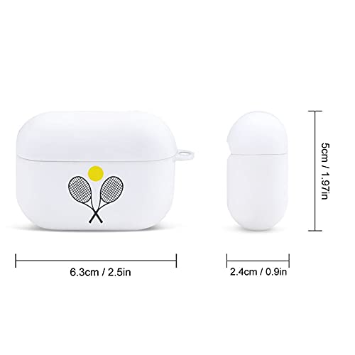 Tennis Racket Ball Print Apple Airpod Pro AirPods Case Protective Silicone Charging Cover with Keychain for Men Women