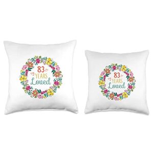 Flowers Design Gifts for 83 Years Old Women, Men 83 Years Loved Cool Flowers Pattern Grandma 83rd Birthday Throw Pillow, 18x18, Multicolor