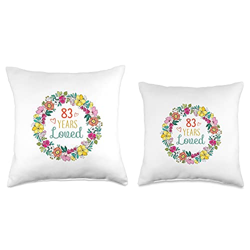 Flowers Design Gifts for 83 Years Old Women, Men 83 Years Loved Cool Flowers Pattern Grandma 83rd Birthday Throw Pillow, 18x18, Multicolor