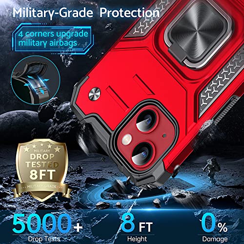 Anqrp Designed for iPhone 13 Case, Military Grade Protective Phone Case Cover with Enhanced Metal Ring Kickstand [Support Magnet Mount] Compatible with iPhone 13 6.1, Red