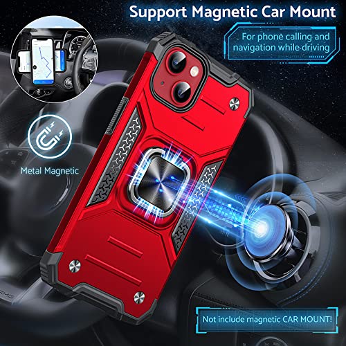 Anqrp Designed for iPhone 13 Case, Military Grade Protective Phone Case Cover with Enhanced Metal Ring Kickstand [Support Magnet Mount] Compatible with iPhone 13 6.1, Red