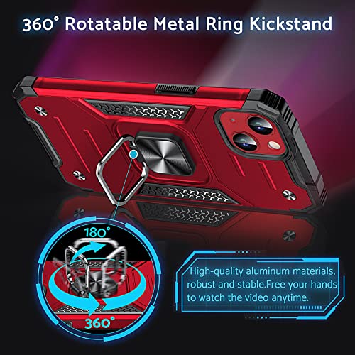 Anqrp Designed for iPhone 13 Case, Military Grade Protective Phone Case Cover with Enhanced Metal Ring Kickstand [Support Magnet Mount] Compatible with iPhone 13 6.1, Red