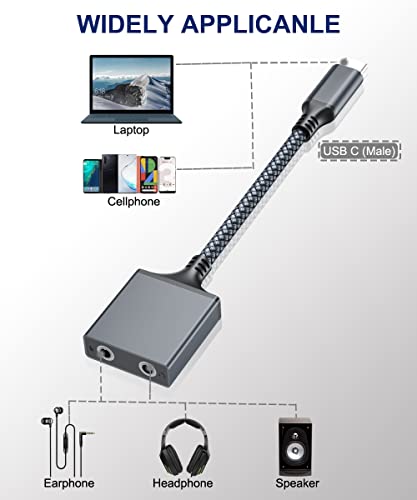 iAlegant USB C Microphone Adapter, USB C to Dual 3.5mm Female Aux Headphone Adapter, USB C to 3.5mm Splitter Mic Audio Adapter for Samsung S21 Note 20, Pixel 4 3 XL, iPad Pro 2020,MacBook Pro