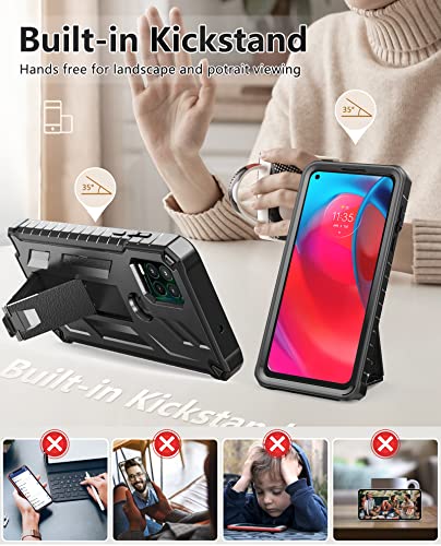 SOiOS for Motorola Moto G Stylus 5G Case: Built-in Screen Protector Kickstand Full Body Dual-Layer Protective Shockproof Heavy-Duty Military Grade Tough Rugged Phone Cover (NOT 2022) Black