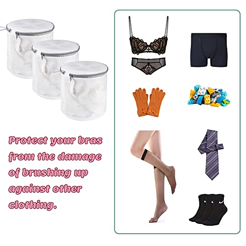 GINOYA 8 inches Bra Laundry Bags, 3pcs Mesh Washing Bags with Floating Plates and Extension Cord for Lingerie (Fits A-G Cup)