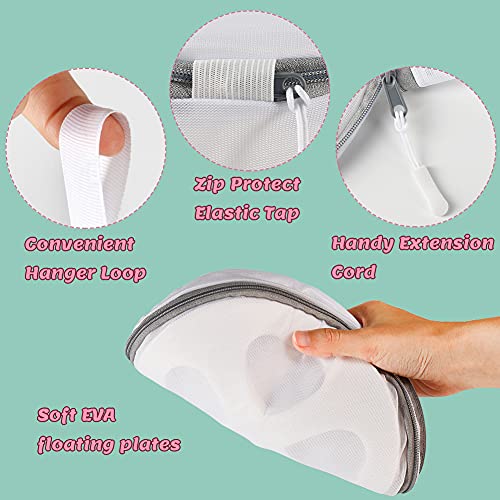 GINOYA 8 inches Bra Laundry Bags, 3pcs Mesh Washing Bags with Floating Plates and Extension Cord for Lingerie (Fits A-G Cup)