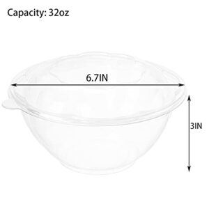 Cedilis 50 Pack 32oz Plastic Salad Bowls with Lid for Salad Meal Prep, Perfect for Picnics or as a To-Go Serving Bowl, Clear Disposable Containers