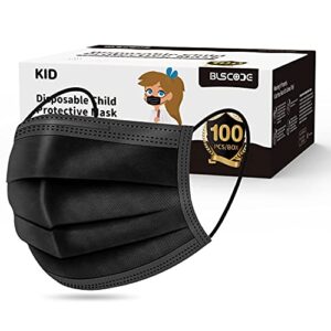 blscode face mask for kids, 100pcs individually packed black protective masks for kids school daily