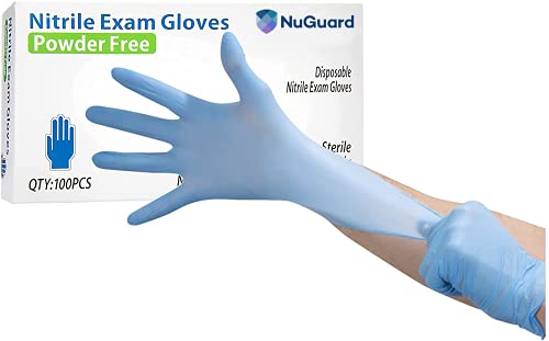 Style Setter NuGard Powder-Free Nitrile Disposable Exam Gloves, Industrial Medical Examination, Latex Free Rubber, Non-Sterile, Food Safe, Ultra-Strong, Pack of 100, Blue - Size Extra Large