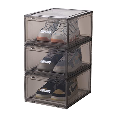 NA Shoe Boxes Clear Plastic - Stackable Sneaker Shoe Container Drop-front Shoe Display Case for Closets, Entryway Shoe Rack, Clothing Rack, Bed, Easy Assembly (3PCS)