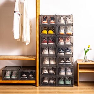 NA Shoe Boxes Clear Plastic - Stackable Sneaker Shoe Container Drop-front Shoe Display Case for Closets, Entryway Shoe Rack, Clothing Rack, Bed, Easy Assembly (3PCS)