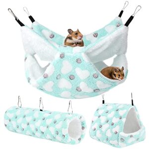 tiibot 3 pieces small pet cage accessories small pet cage hammock hanging tunnel and bed hideout set guinea pig cage bedding hanging bed cage and hideout tunnel for hamster squirrel rabbit